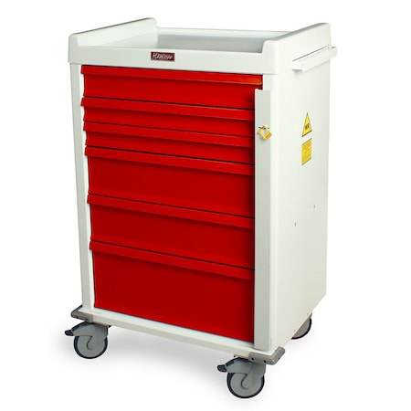 Harloff Aluminum MRI Compatible Emergency Cart, Six Drawers, Breakaway Lock MR6B